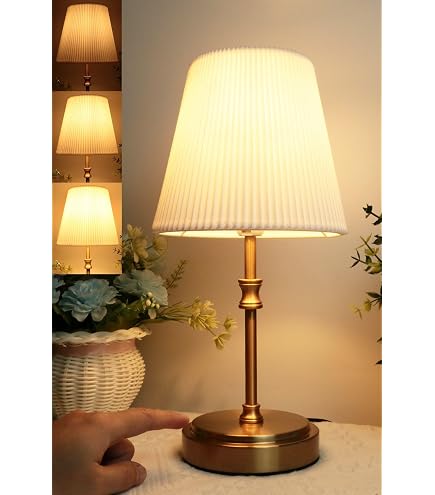 26-Inch Metal Shade LED Table Lamp – Brushed Brass Gold Bedside Lamp For Living Room, Bedroom, Office