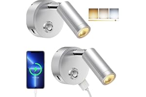 ‎ERWEY ERWEY 2 Stück LED Leselampe 12V Wohnmobil Touch Dimmbar 3 Farbtemperatur Modi mit Ladefunktion USB A+C-Anschlüssen, DC 12V-24V Spot Innenbeleuchtung für Boot Auto Camper Van Yacht, Silber