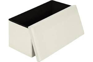 ‎KLIHOME Klihome Sitzbank mit Stauraum 80 L, Sitzbox mit Deckel, klappbare Sitztruhe Sitzhocker aus Leinen, 76x37,5x37,5 cm, Aufbewahrungstruhe zum sitzen, Fußbank Gepolstert, Creme, K0002SH