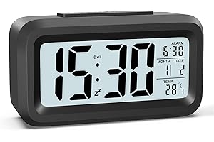 ‎HOMVILLA HOMVILLA Wecker Digital Batteriebetrieben mit Temperaturanzeige Große LCD Display, Schlummerfunktion, Datum, Nachtmodus, Hintergrundbeleuchtung Wecker Laut für Tiefschläfer Schwarz