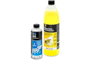 ERRECOM Kit Réparation et Rechargement Circuit Refroidissement Voiture avec BLUET Stop-Fuites Liquide Radiateur (250mL)+Yellow Cool Liquide Radiateur Jaune -30/+107°C Prêt à l’Emploi Antigel G12(1L)