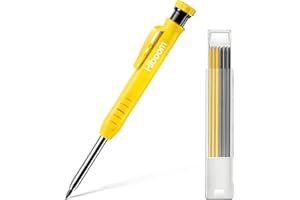 Hiboom Set di Matite per Carpentiere Solido per Costruzione con 7 Conduttori Giallo Grigio Affilatrice Incorporata, Marcatore Meccanico a Matita con Foro Profondo dal Naso Lungo (Giallo)
