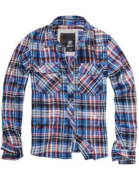 Brandit - Camicia Casual - con bottoni - A quadri - Con bottoni - Maniche lunghe - Uomo blu/rosso 3XL