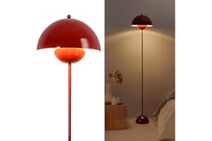 Alpinaluz Lampada da Terra in Metallo con Paralume Bombato – Design Retro Nordico – Luce Indiretta Verso il Basso – E27 – Interruttore a Pedale – Per Salotto e Interni (Rosso)