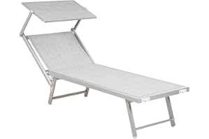 Hortan Lettino Prendisole Professionale Con Struttura Pieghevole in Alluminio, Tetto Parasole e Rivestimento in Tessuto Textilene Per Arredo Esterno, Giardino, Piscina e Spiaggia