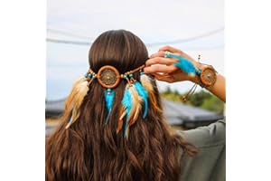 Yean - Fascia indiana con piume hippie, copricapo bohémien con nappa, catena, piuma, accessori per feste in maschera, da donna e ragazza