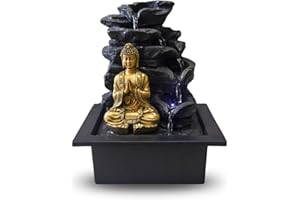 Zen Light - Shira, fontana da interno con pompa e Illuminazione a LED, in resina, nera, misura unica