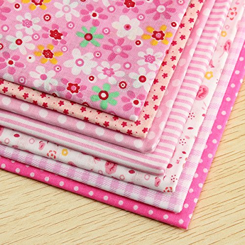 KING DO WAY 7 Stueck Baumwollstoff Rosa Stoffpakete Patchwork Stoffe Baumwolle Stoffreste Paket Rosa 50x50cm - 5