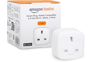 Amazon Basics Smart Plug, Matter Compatible, Compatible with Amazon Alexa, Google Home, Apple HomeKit, Matter Hub Required, 2.4 GHz Wi-Fi only, White, 1-Pack