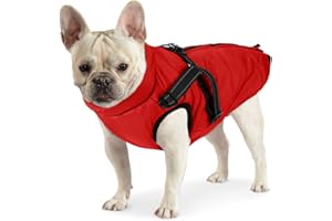 Dociote Cappotto per Cani con Pettorina taglia piccola, Riflettente e Regolabile Impermeabile Cappottino Cane, Giacca Invernale per Cani di taglia Piccola e Media Rosso 2XL