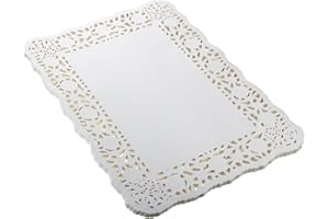 LJY 100 Pieces White Lace Rectangle Paper Doilies Cake Packaging Pads Wedding Tableware Decoration (10.5 x 14.5 inch)