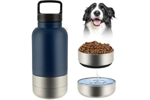 HAIJED 3-in-1 Dog Water Bottle, Stainless Steel Insulated Dog Travel Water Bottle with 2 Detachable Bowl, 32oz Pet Drinking Cup for Walking, Travel, Camping