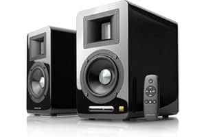 Airpulse Edifier A100 - Altavoz de estantería 2.0 (100 W) con Bluetooth V5.0 (aptX), Altavoz de Agudos con Cinta para Agudos precisos y claros, Posibilidades de conexión versátiles, Incluye Mando a