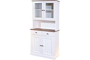 ‎INTER LINK Inter Link – Vitrinenschrank – Buffet-Schrank – Esszimmerschrank – Geschirrschrank - Laudhausstil – Massivholz FSC – 4 Türen – 2 Schubladen – Westerland - 5.2, Weiss / Sepia