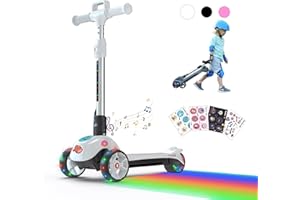 Electric Scooter for Kids Ages 3-12, Kids Scooter with Bluetooth Music Speaker, LED Light-up Wheels, Thumb Accelerator and 3 Adjustable Heights, iScooter iK2 Foldable Kids Scooter, Gift for Boys Girls