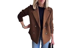 CUPITIDU Women's Lapel Button Knitted Patchwork Sleeve Casual Coat,Trendy Double Breasted Pea Coats With Pockets,Winter Blazer Loose Jackets Tops