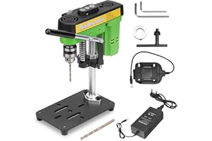 BUYFUN Mini Bench Drill Press,Small Benchtop Drill Press,Two Power Supply Modes,High Precison Low Noise,for DIY Woodworking,Metal,Crafts Compact Benchtop Drilling Machine