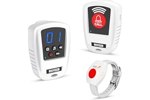 DAYTEE Daytech Bracelet Alarme Personne Agee，Détecteur de Chute,Alarme Maison sans Fil pour Les Personnes âgées à Domicile(1 Récepteur + 1 Bouton + 1 Bracelet)