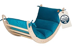 WoodsCraft Kletterbogen mit Kissen - Holz Klettergerüst Indoor - Hypoallergen Kissen für Kletterbogen, Holzwippe, Bogenwippe - Montessori Kletterspielzeug - Baby Klettern Indoor - Wippe Kinder