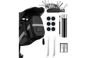 HAZENS Multitool 16-en-1 Set d'outils de réparation pour vélo, Outil multifonctionnel pliable MTB Kit de réparation démonte-pneu avec sacoche de selle en Acier