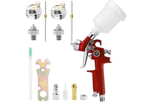 RRJ Mini HVLP lackeringspistol sprutpistol kit med 2 munstycken 0,8/1,0 mm och 125 ml kopp lätt färgpistol lackeringspistol tryckluft, för möbler, vägg, staket, dörrar, gör-det-själv