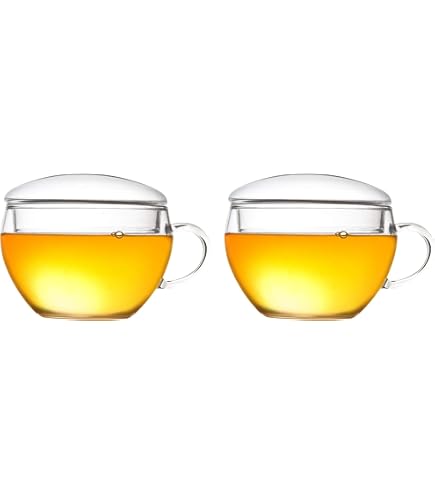 Lot De 2 Tasses à Thé Creano Avec Couvercle - Verre Borosilicaté 200ml - Pour Thé En Vrac, Sachet, Latte - Micro-ondes Et Lave-vaisselle