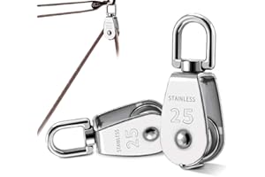 COSSWE 2 Pack M25 Single Pulley Block, 304 Stainless Steel Pulley Roller 360 Degrees Swivel Pulley for Washing line Ropes - Safe Loading up to 150KG