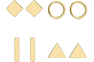 choice of all 4 Pairs Gold Simple Stud Earrings - Minimalist Geometry Earrings Set for Women (D:Gold Solid Set)