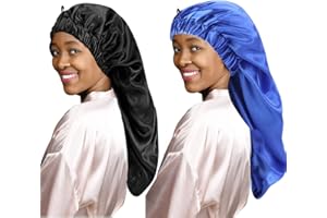 LadayPoa Lange Satin Haarhaube Mädchen Seidige Mütze,2 Stück Damen Lange Satin Haube Schlafmütze zum Schlafen Extra Große Satin Schlafmütze
