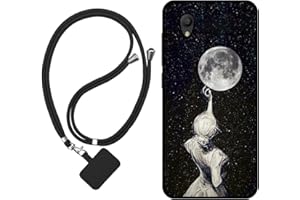 Sunrive Funda Compatible con Alcatel 1,Slim Fit Gel Mate Carcasa Case Bumper de Impactos Espalda Cover (Sombra de Espalda,Luna,Estrellas)+1 X Correa Universal