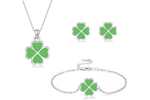 Cangall 3PCS Silver Clover Jewelry Set，925 Sterling Silver Four Leaf Clover Jewelry Set, Lucky Love Shamrock Necklace, Bracelet & Earrings Set, Women’s Clover Jewelry Set for Birthday Christmas