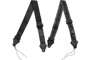 SUNERLORY 2pcs Gitarrengurt, Verstellbare Gurte mit Leder Ende 3 Plektrumhaltern, für E-Gitarre, Westerngitarre, Akustikgitarre & Bass, Geschenke für Gitarristen(Schwarz, Grau-Schwarz)