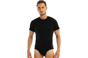 Justaucorps Homme Manches Courtes - Pour Gymnastique, Musculation, Yoga (boutons Entrejambe)