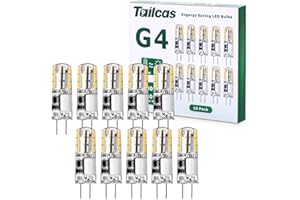 Tailcas G4 LED Bulbs, 1.5W 12V Mini Capsule Light Bulb AC/DC (20W Halogen G4 Lamp Equivalent), Bi-Pin Base JC Type Non-dimmable for Lighting Decor, Chandelier Home 10Pack (Warm White)