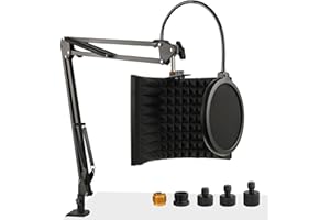 FRGYEE Protector de Aislamiento de Micrófono con Soporte de Micrófono y Filtro Antipop, Protector de Sonido Plegable para la Mayoría de los Equipos de Grabación de Micrófonos de Condensador