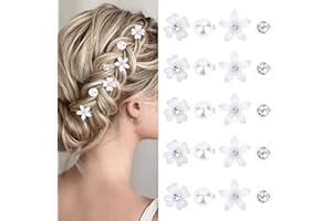 DEARBAG 20 Pcs Mini Flower Hair Clips, Tiny Cute Claw Clips with Pearl and Rhinestone Decoration, Lily Flower Small Hair Accessories for Women Girls Party Wedding Daily (Mixed) (White)