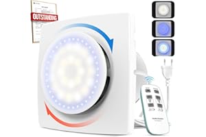 BUMSOU Extractor de Baño 100mm, 11 Efectos Luz, Bidireccional, 6 Velocidades, Control Remoto, Ventilador Extractor de Aire con Función Memoria, Motor DC Sin Escobillas Silencioso Extractor Baño