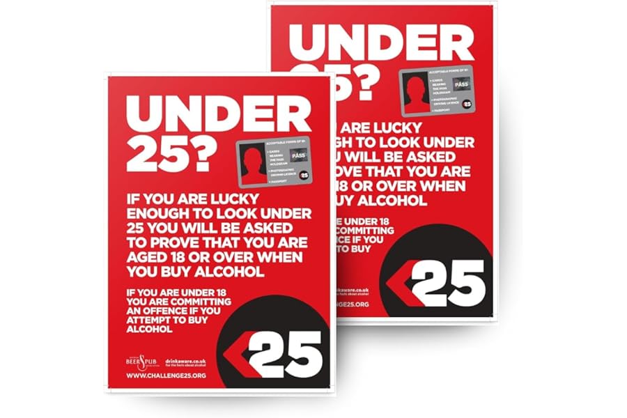 Challenge 25 Under 18 Sign - Pack of 2 - Drink Aware A4 Licensing law - LAMINATED Poster