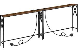 MAHANCRIS 2 Pack Console Table with Charging Station, 100 CM Narrow Sofa Table, Long Entryway Table, Hallway Table with USB Ports, Behind Couch Table with Power Outlets, Rustic Brown ACTHR151KE01S2VN1