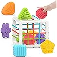Prime Deals Montessori Toys for Kids Sensory Toys Shape Sorter Baby Blocks Colorful Textured Balls Sorting Games (Cube (6 Pieces))