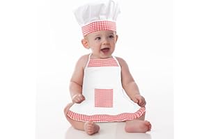 Notoke 2 Stück Baby Koch Outfit für Jungs, Süßes Säugling‌-Kochkostüm, mit Kochmütze und Schürze, Rot-Weißes Foto-Requisitenkostüm, für 6–24 Monate ‌Kleinkind‌, Jungen Erinnerungsfoto