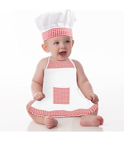 KERDEJAR Tablier de Chef et Chapeau - 2 Pièces Mignon Bébé Costume Cuisinier Blanc - Accessoire de Photographie pour Nouveau-né et Enfants KERDEJAR Tablier de Chef et Chapeau - 2 Pièces Mignon Bébé Costume Cuisinier Blanc - Accessoire de Photographie pour Nouveau-né et Enfants