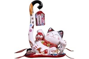 Stuurvnee 8,6 Pouces en CéRamique Maneki Porte-Monnaie Chat Chanceux Tirelire Japonais Longue Queue Chat de Fortune Feng DéCor à, A