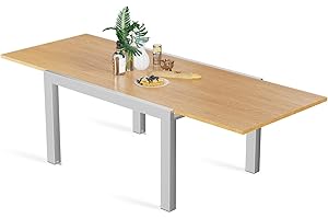 TRIUMPHKEY Table de jardin extensible 130/260 x 80 cm, en aluminium, pour 6 à 10 personnes, table à manger étanche et inoxydable pour l'extérieur, avec motif grain de bois
