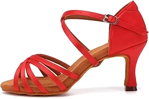Rosefinch Zapatos de Baile Latino para Mujer, Zapatos de actuación de práctica de Baile de Salsa para Fiesta de salón,5/7cm tacón