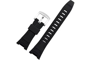 CZKE Do zegarka Casio PROTREK PRG-110Y/C/PRW-1300Y/PRG-130Y/PRW-1500Y męski silikonowy pasek do zegarka akcesoria pasek do zegarka (kolor: czarna srebrna klamra, rozmiar: 26 x 13 mm)