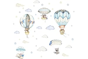 WakiHong 1 Set Mongolfiera Adesivo Murale Adesivi Murali Animali Mongolfiera Adesivi Murali Animali Colorati per Camera da Letto Bambini Asilo Nido Decorazione.