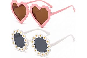 ZALAOR 2Pcs Kids Sunglasses for Girls: Durable UV Protection Sunglasses - Cute Flower and Pink Heart Eyeglasses - Summer Eyew
