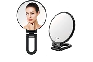 DONGDA Vergrößerungsspiegel 20Fach, Doppelseitiger Handspiegel mit 20X/1X Vergrößerung, Faltbarer Schminkspiegel mit Griff Tragbarer Kosmetikspiegel Reisespiegel für Präzisions Make-up