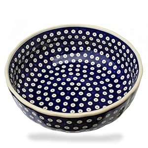 Bunzlauer Keramik Manufaktura Hand-Decorated Polish Pottery Fruit and Salad Bowl 27.5 cm Dekor Blau-auge